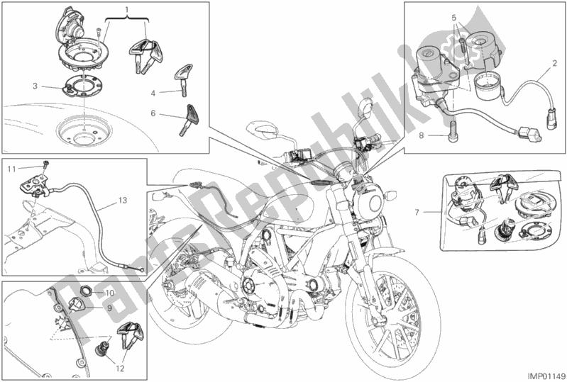Tutte le parti per il 13e - Dispositivi Elettrici del Ducati Scrambler Icon Dark USA 803 2020